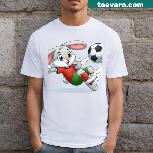 Playful Football Rabbit 5 T-shirt with football-themed illustration