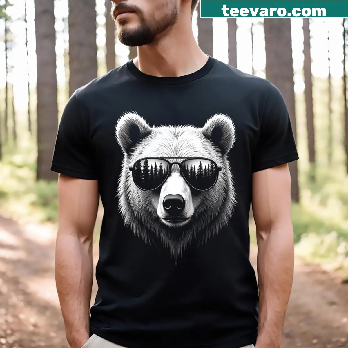 Cartoon bear in sunglasses on Funny Bear T-shirt — on a men's t-shirt