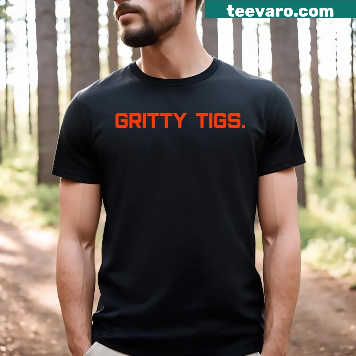 Funny cartoon design of Gritty Tigs on a T-shirt — on a men's t-shirt