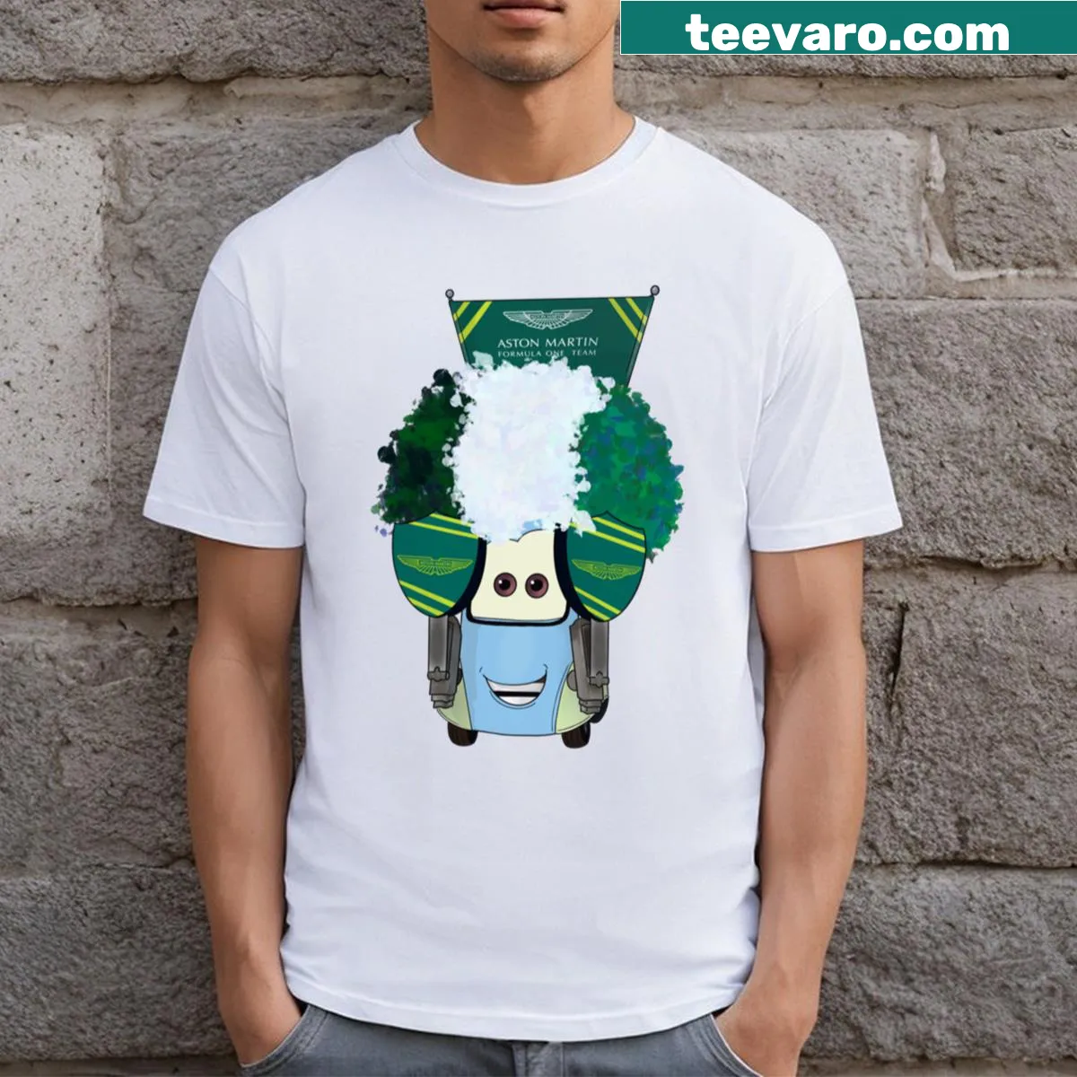 Aston Martin F1 Team Fan T-shirt with bold typography — on a men's t-shirt