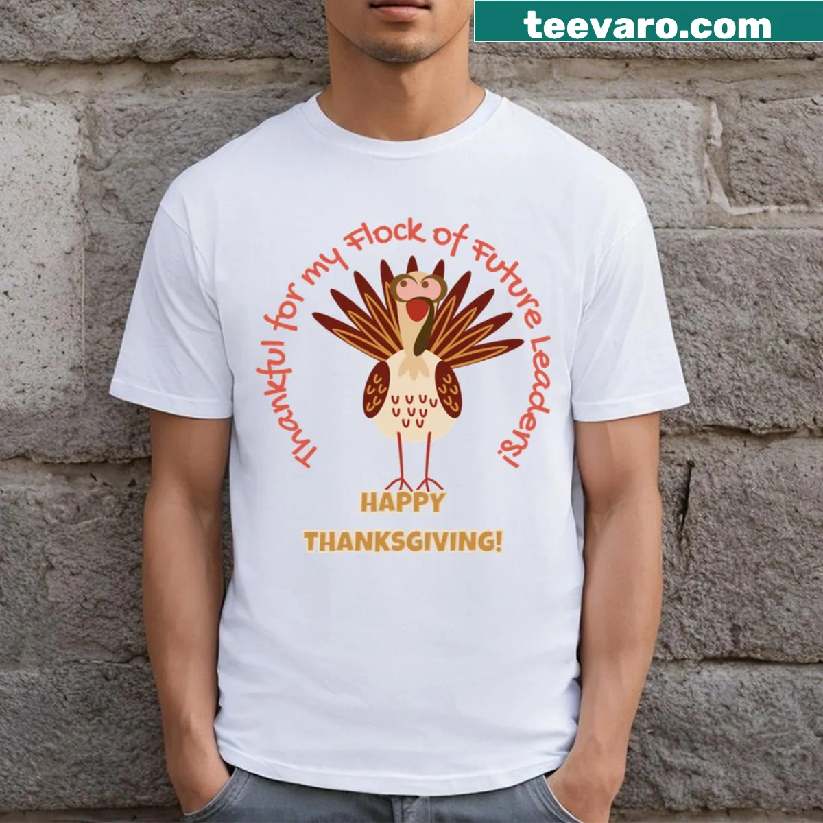 Thanksgiving-themed T-shirt with a teacher design — on a men's t-shirt