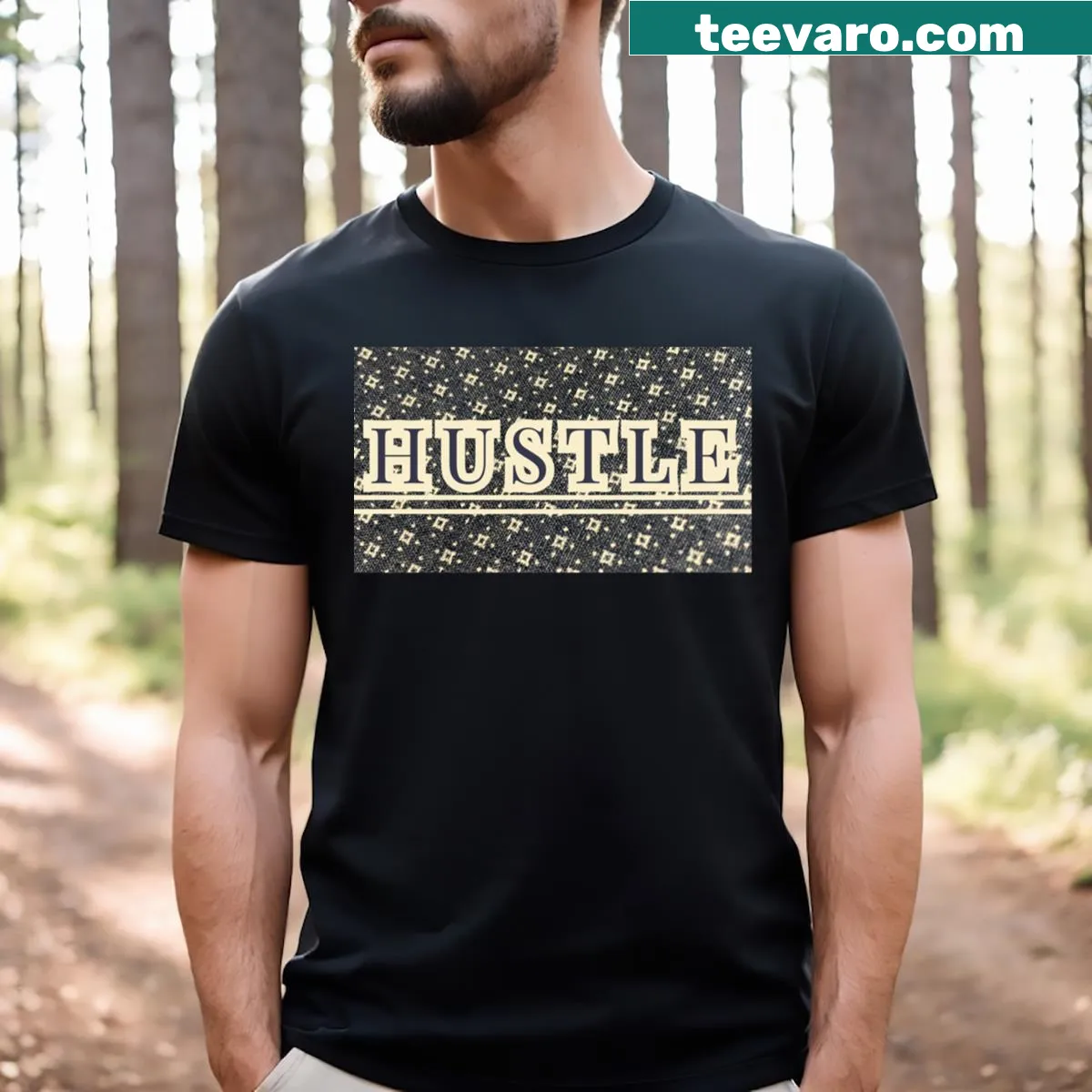 Bold Hustle graphic shirt emphasizing hard work and determination — on a men's t-shirt