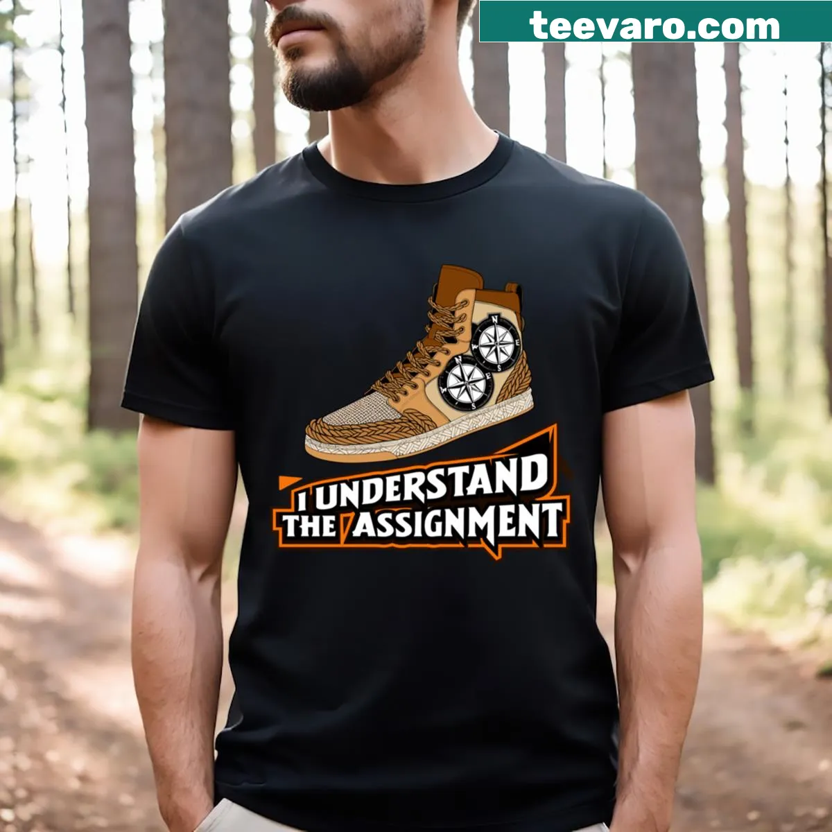 Motivational T-shirt with a phrase about understanding assignments. — on a men's t-shirt