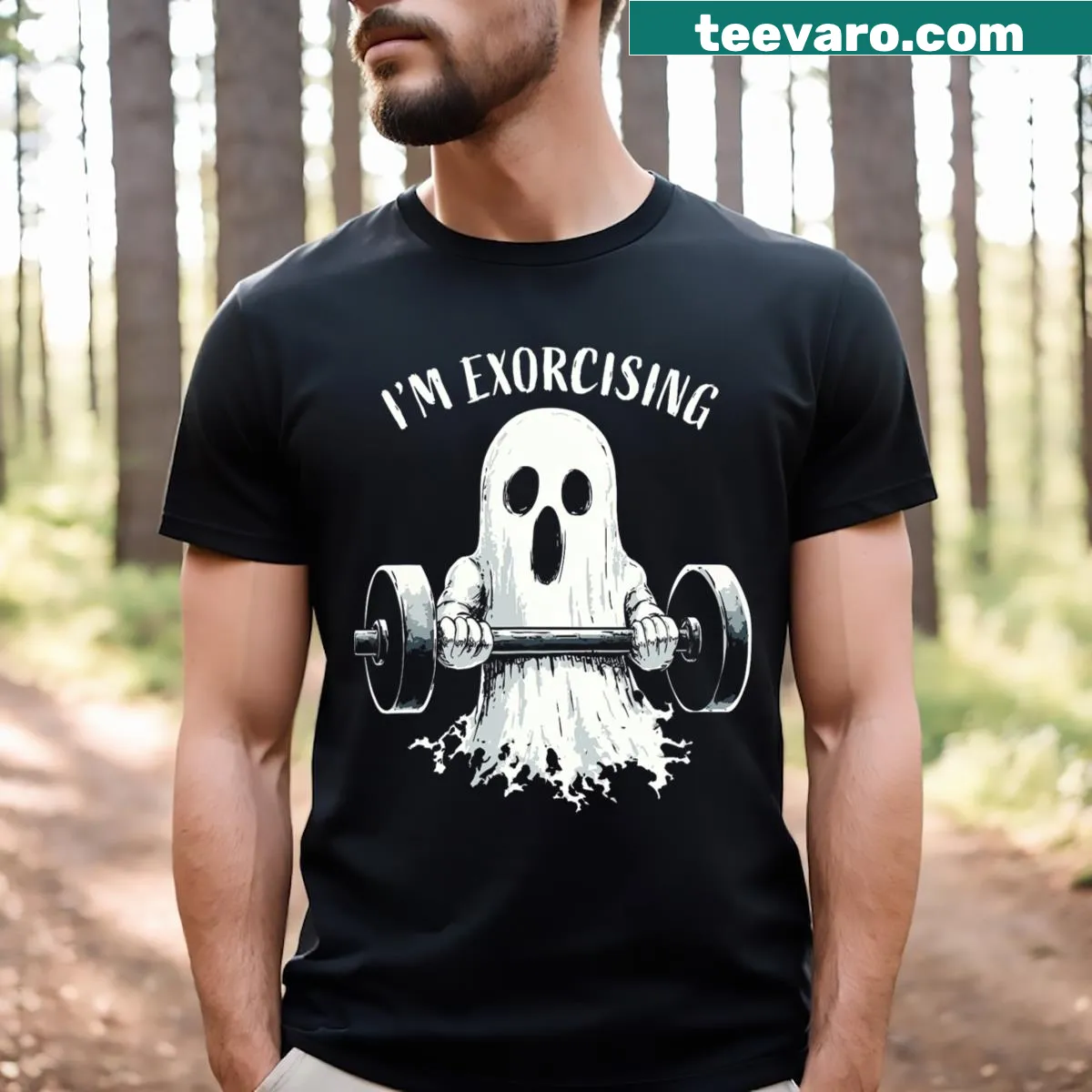 Funny ghost design on a Halloween T-shirt. — on a men's t-shirt