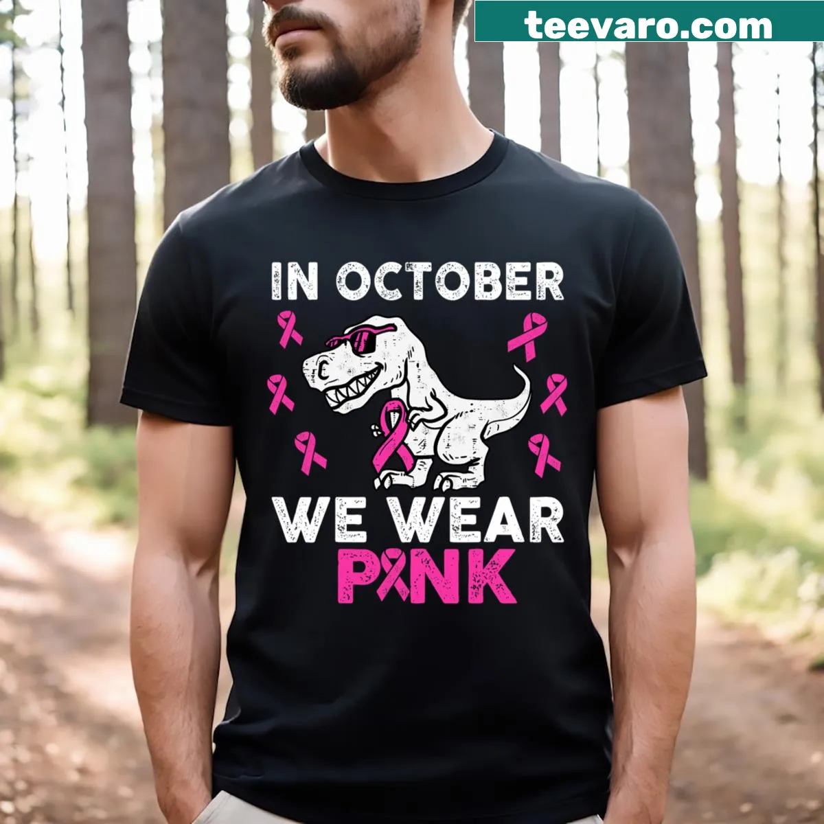 Kids t-shirt promoting breast cancer awareness with pink text — on a men's t-shirt
