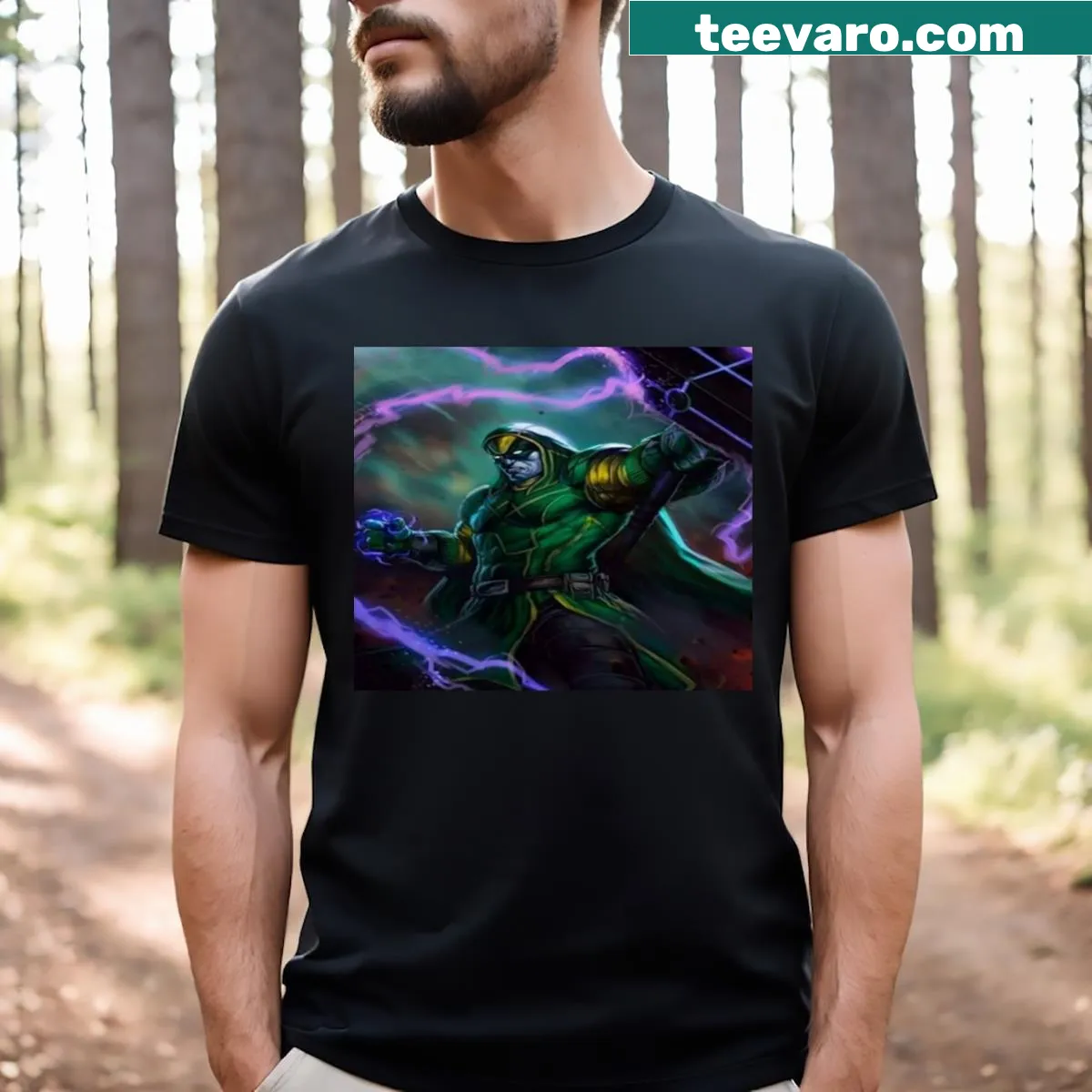 Typography design emphasizing intergalactic power and justice — on a men's t-shirt