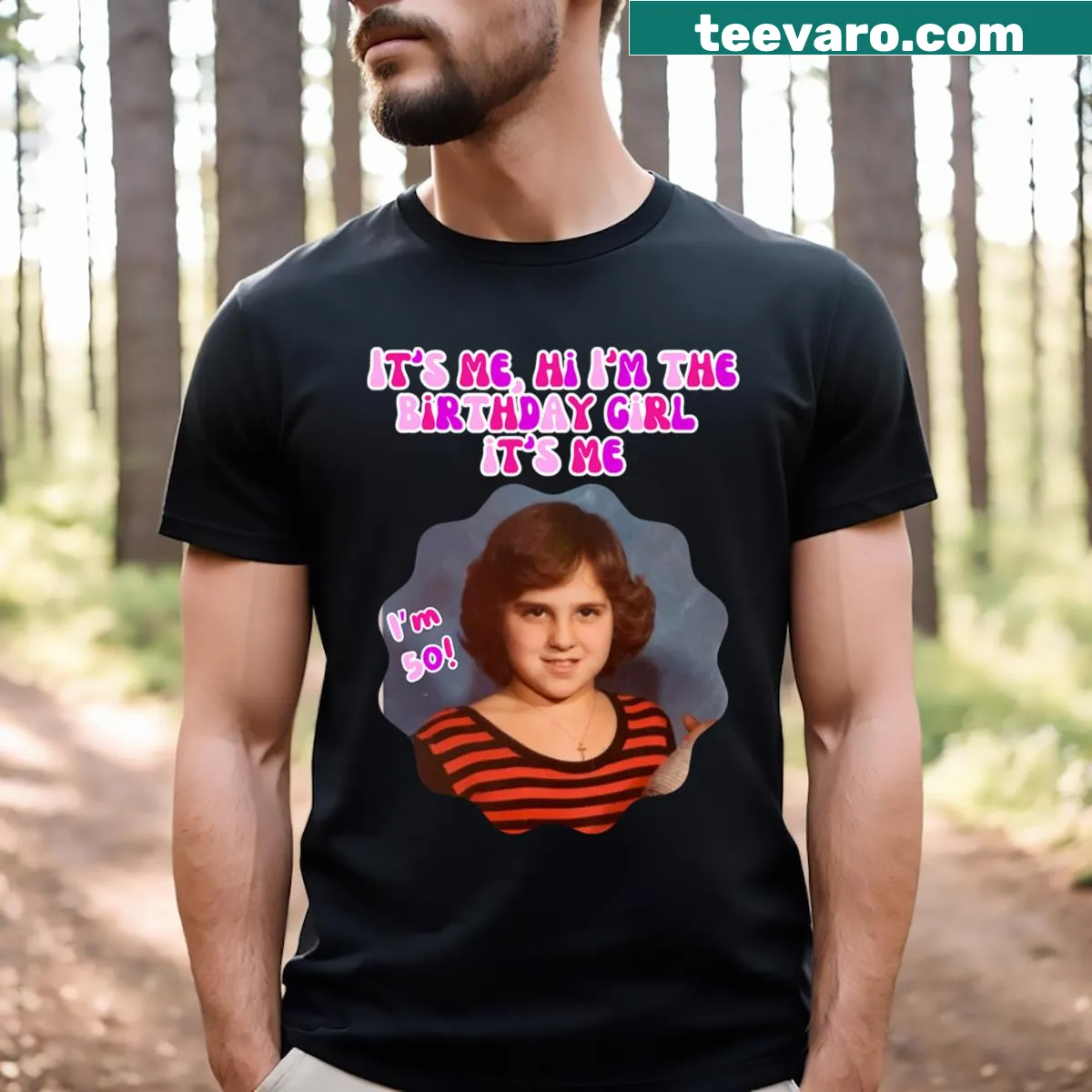 Birthday T-shirt with bold text celebrating the birthday girl — on a men's t-shirt