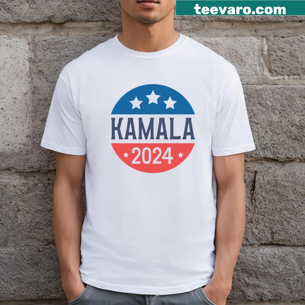 Typographic support for Kamala Harris's 2024 campaign — on a men's t-shirt