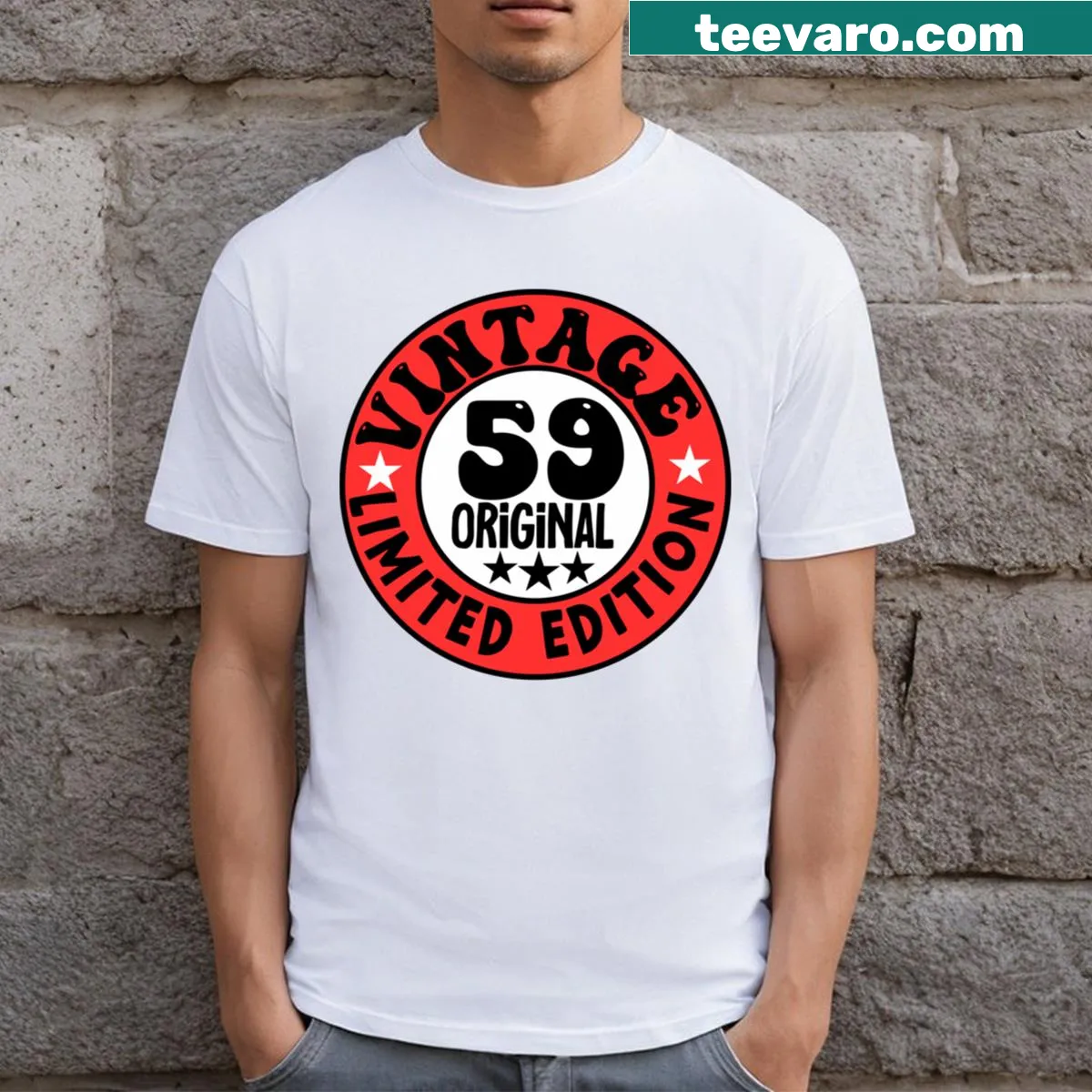 Vintage-style T-shirt for a father's 59th birthday with original print — on a men's t-shirt