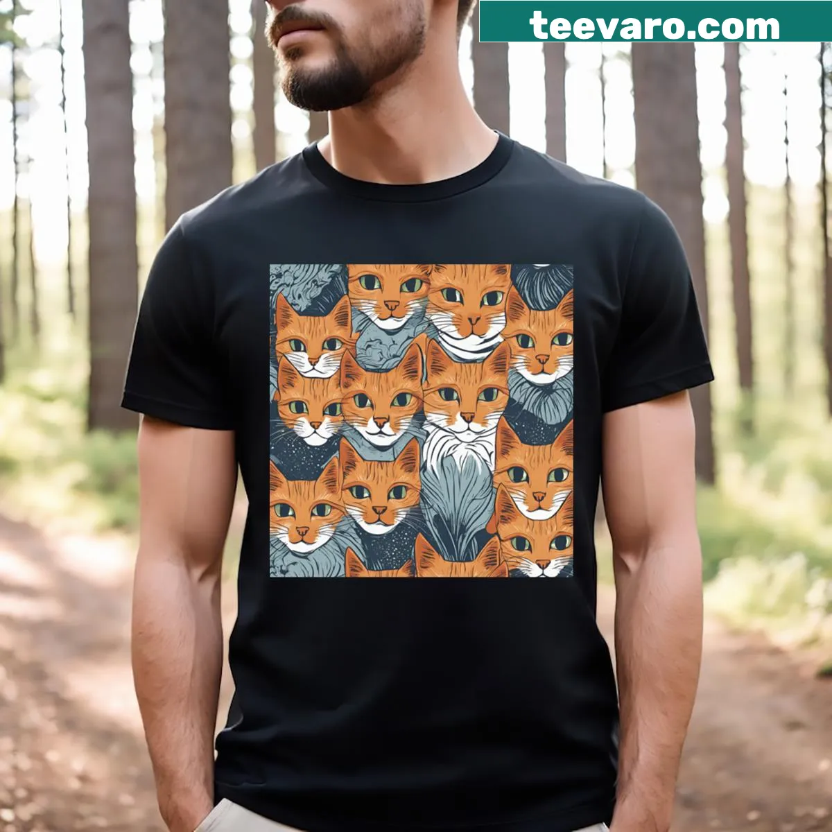 Illustration of multiple cats in a portrait style on a t-shirt — on a men's t-shirt