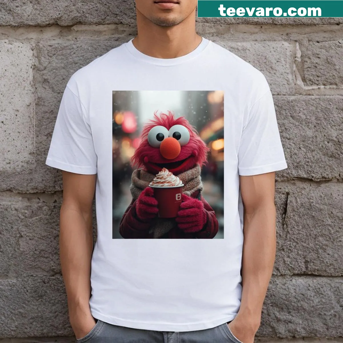 Muppet characters celebrating Christmas on T-shirt — on a men's t-shirt