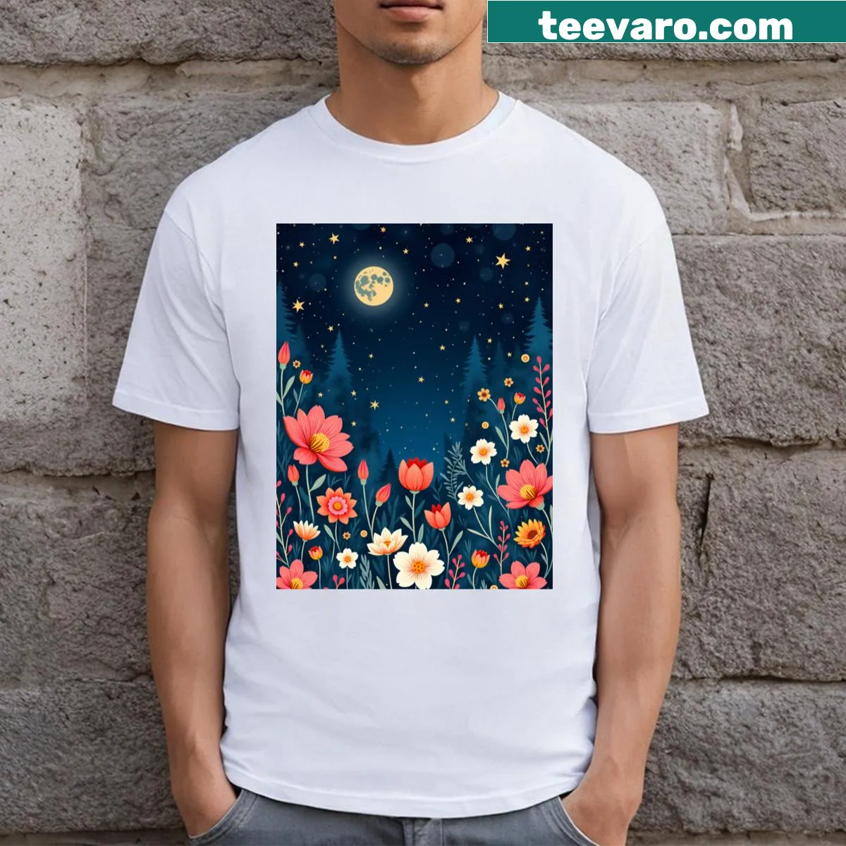 Watercolor floral graphic on a t-shirt — on a men's t-shirt