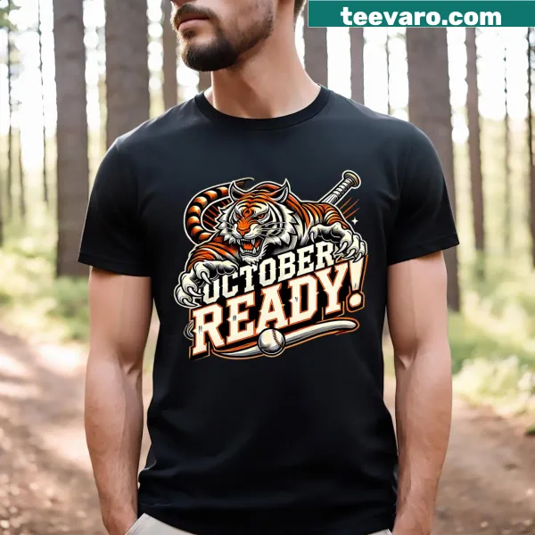 Illustration of a tiger on a baseball-themed fan tee