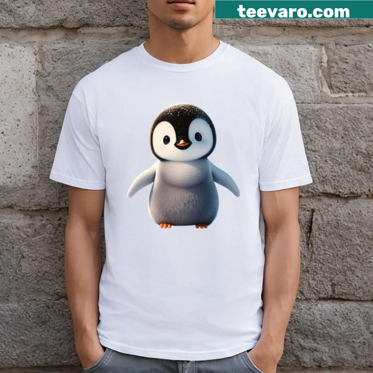 Charming penguin graphic T-shirt featuring pesto — on a men's t-shirt