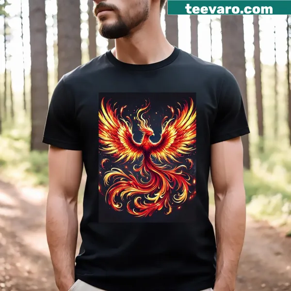 Graphic T-shirt featuring a phoenix rising from flames