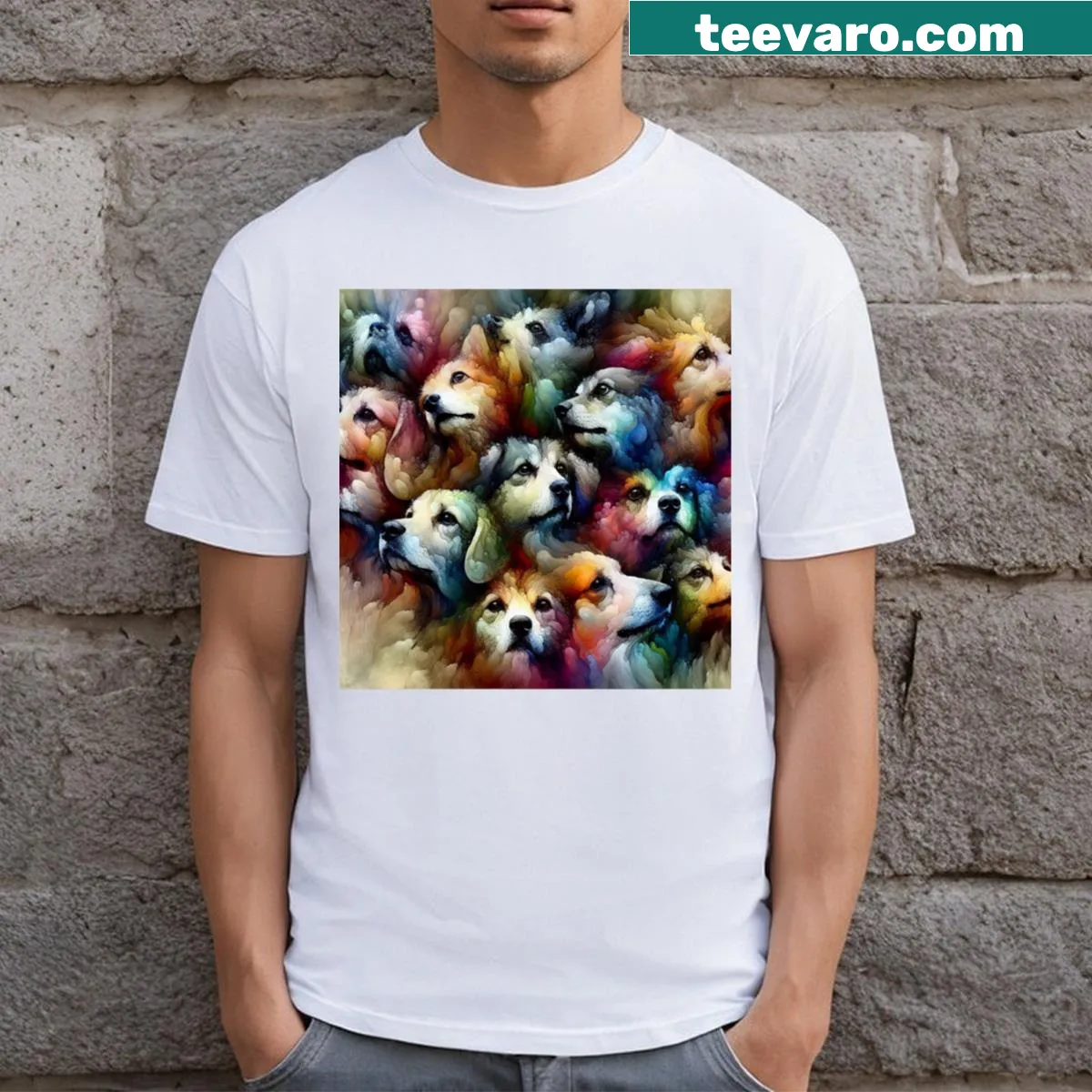 Cartoon puppy resting on a cloud on a t-shirt. — on a men's t-shirt