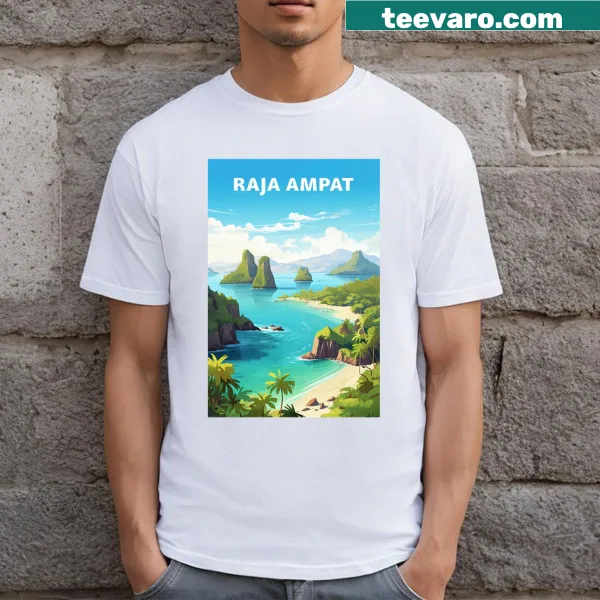 Vintage-style graphic of Raja Ampat Islands on a T-shirt