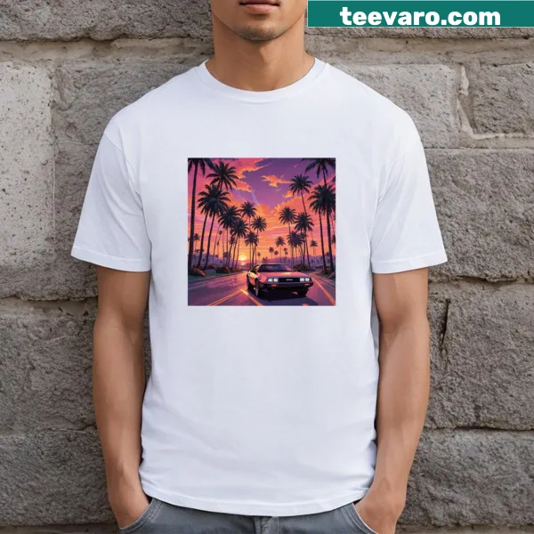 Illustration of a Retro Delorean time machine on a t-shirt