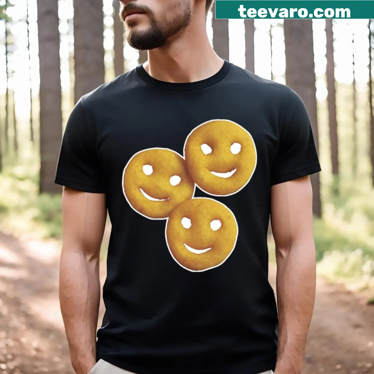 Funny t-shirt with the phrase 'Smile Fries' in playful typography — on a men's t-shirt