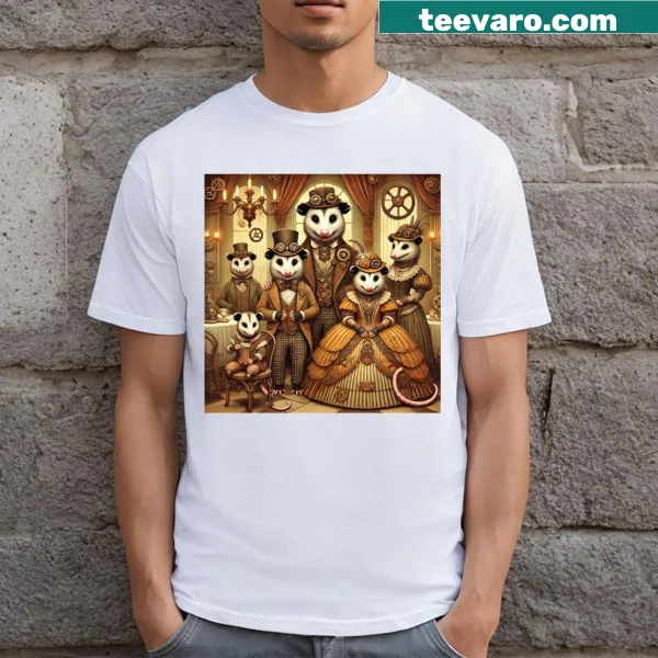 Intricate steampunk design on a t-shirt featuring whimsical elements.