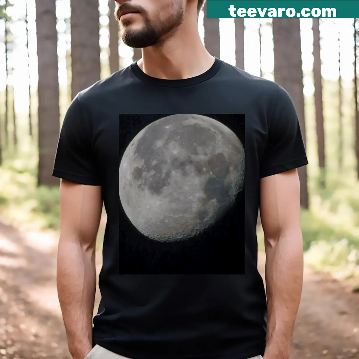 T-shirt featuring a close-up detailed image of the moon — on a men's t-shirt