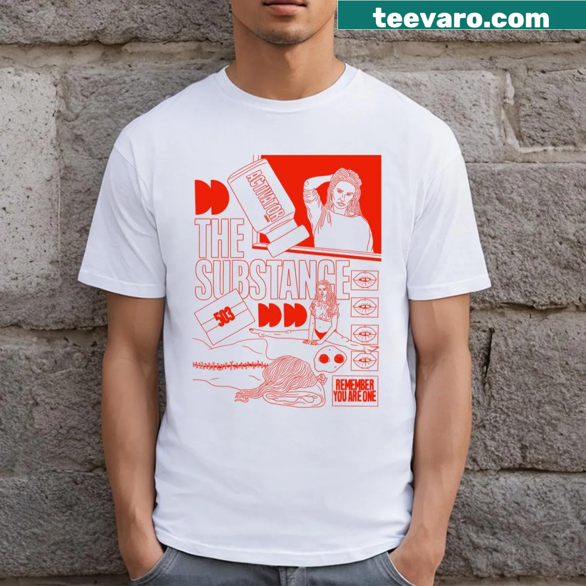 Abstract typography T-shirt inspired by film poster designs — on a men's t-shirt
