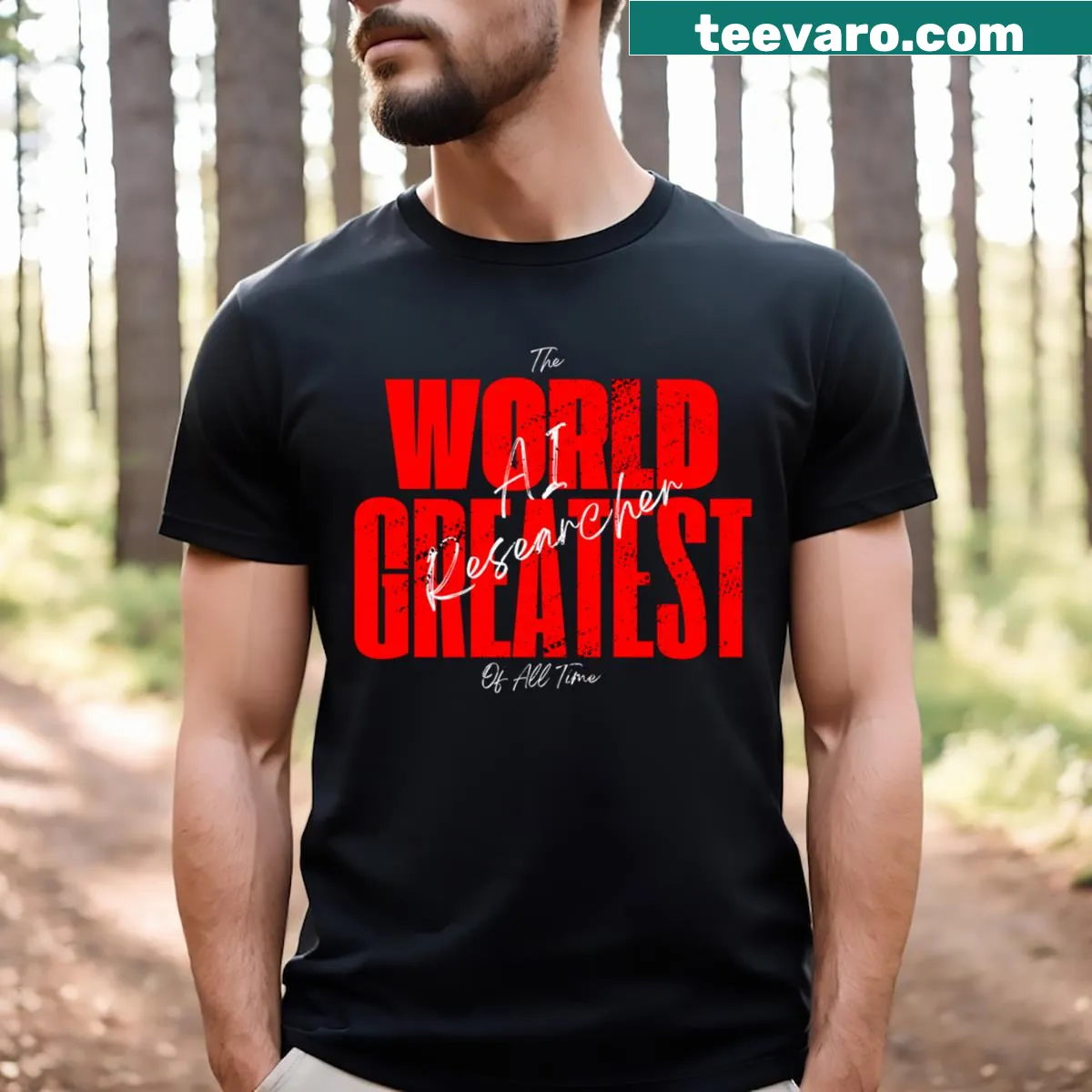 Inspiring T-shirt with The Word Greatest for AI researchers — on a men's t-shirt