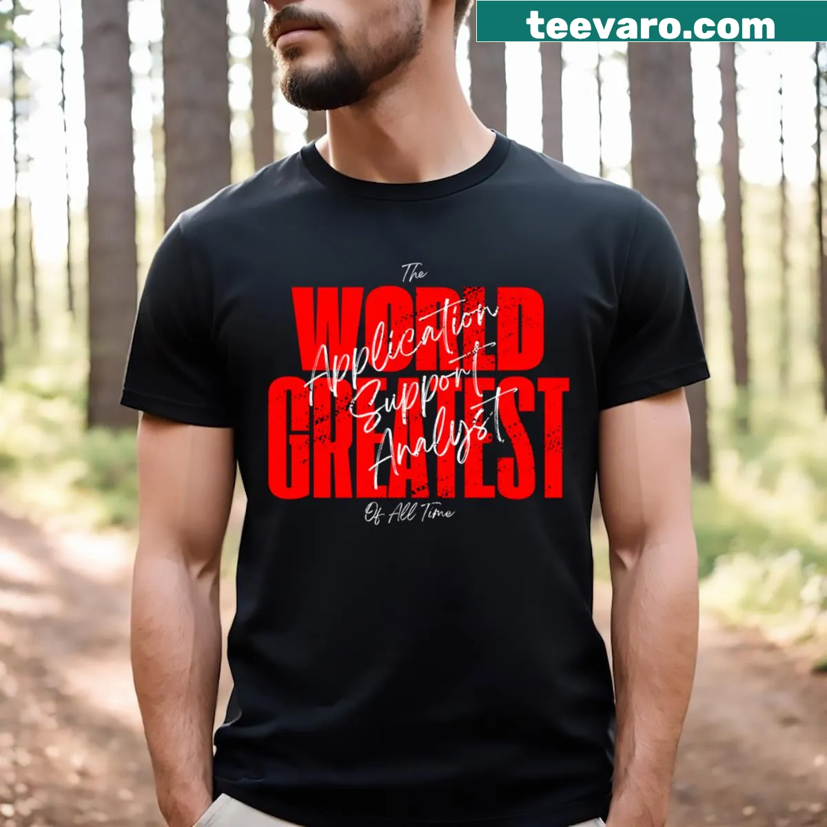 Geek culture t-shirt for application support analysts with fun typography — on a men's t-shirt