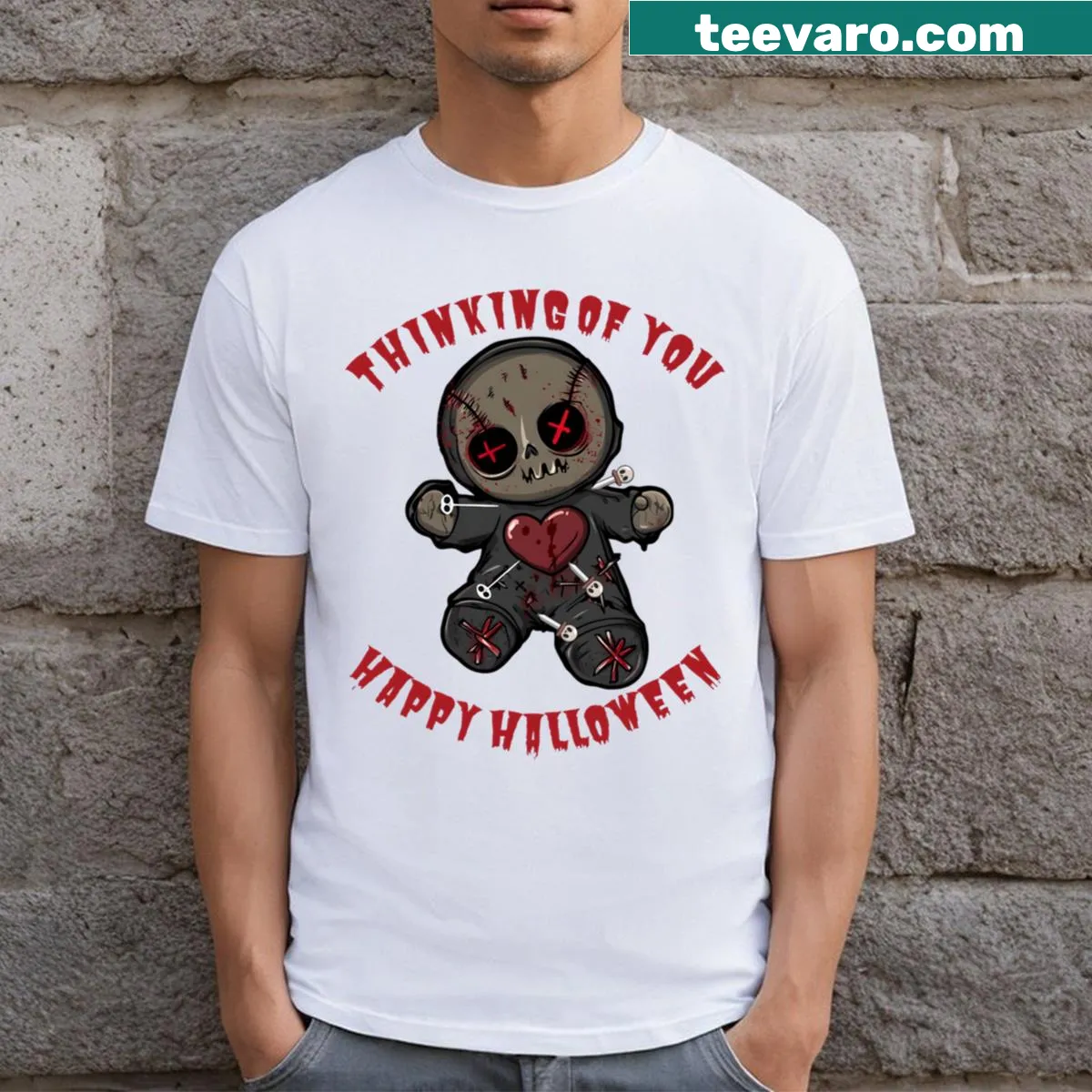 Whimsical Halloween t-shirt with playful design elements — on a men's t-shirt