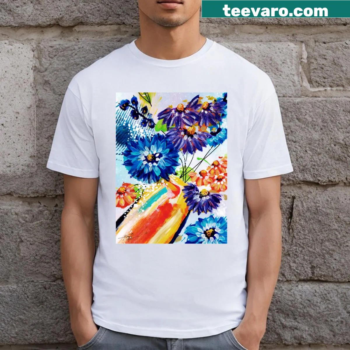 Floral illustration T-shirt featuring tranquil blooms — on a men's t-shirt