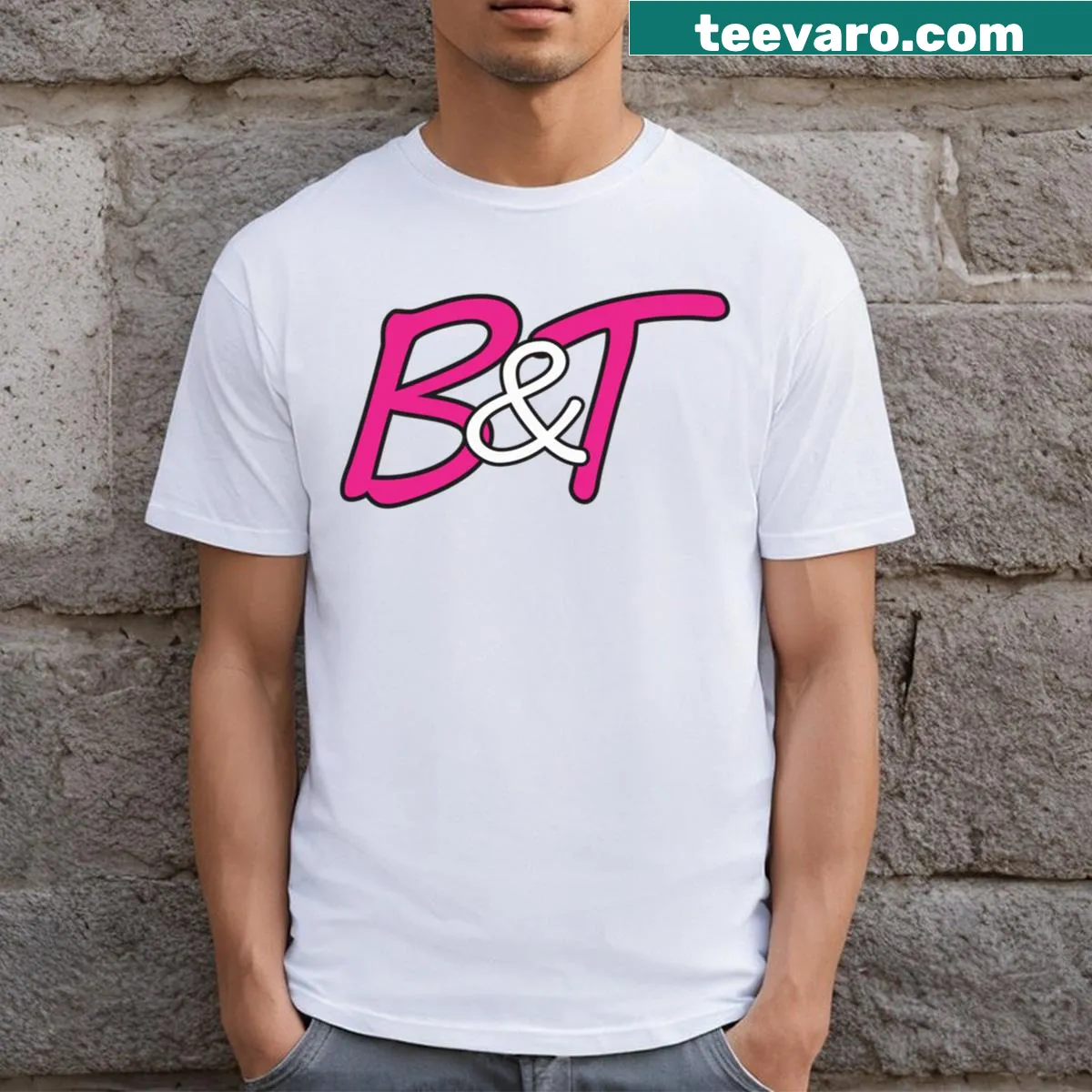 Minimalist t-shirt with letters B and T in a black border — on a men's t-shirt