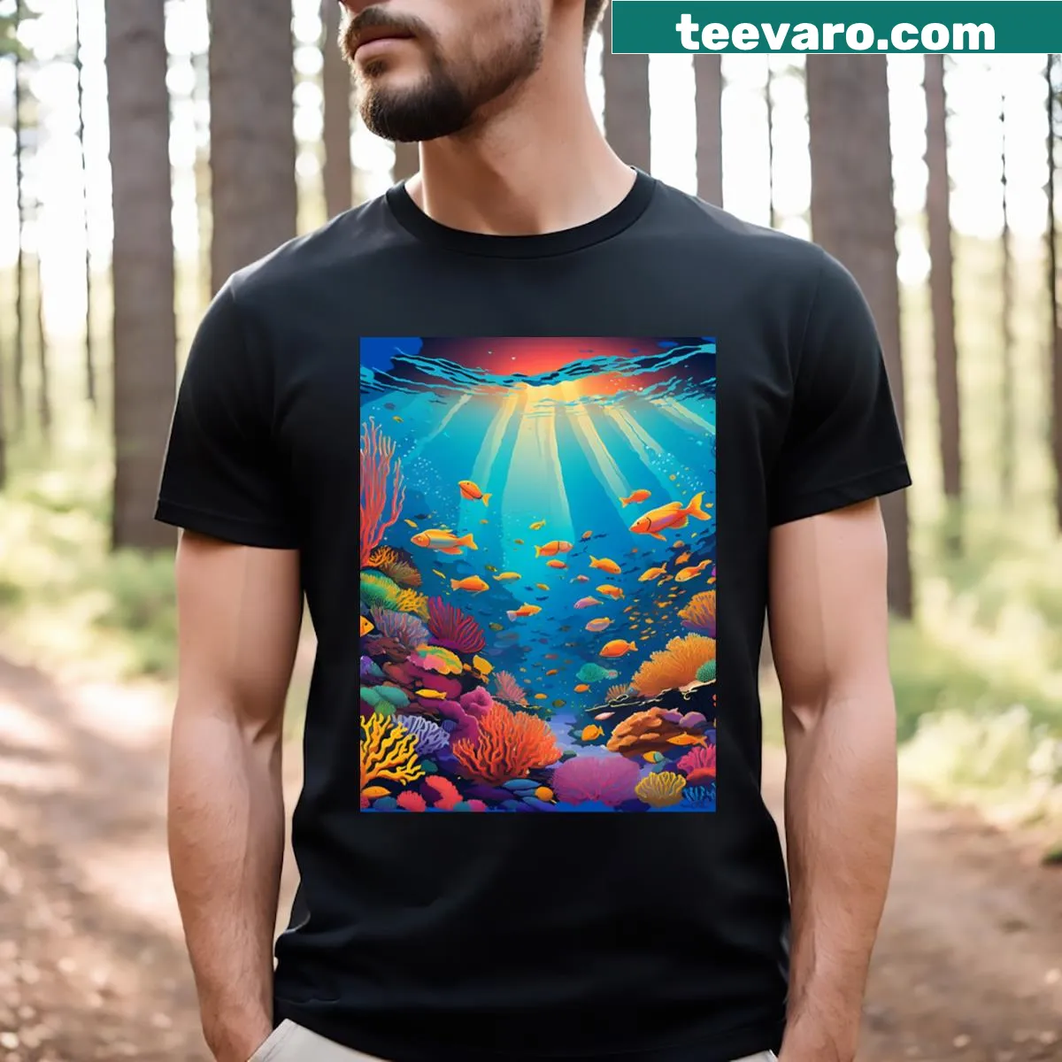 Underwater graphic t-shirt showcasing sea life — on a men's t-shirt