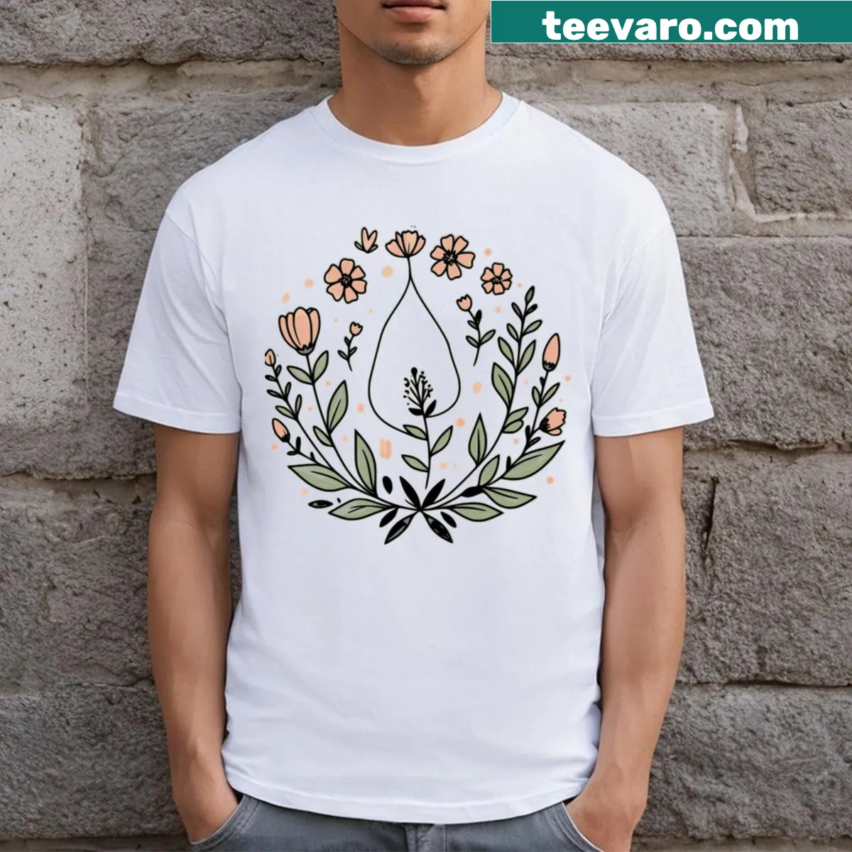 Vintage floral design on a cottage-themed t-shirt — on a men's t-shirt