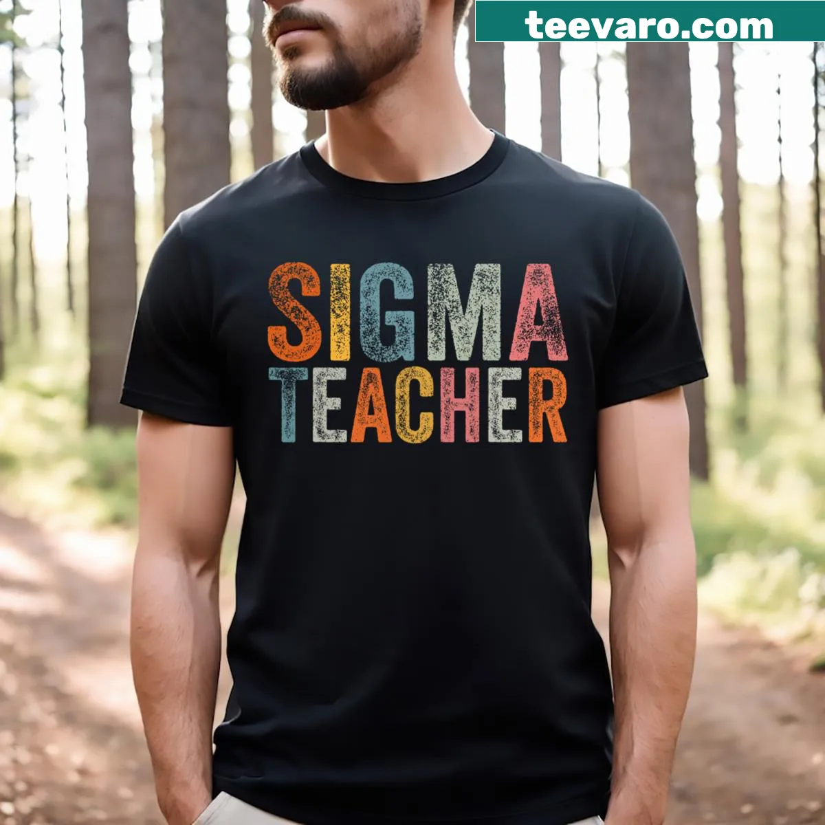 Vintage Sigma meme graphic on teacher t-shirt — on a men's t-shirt