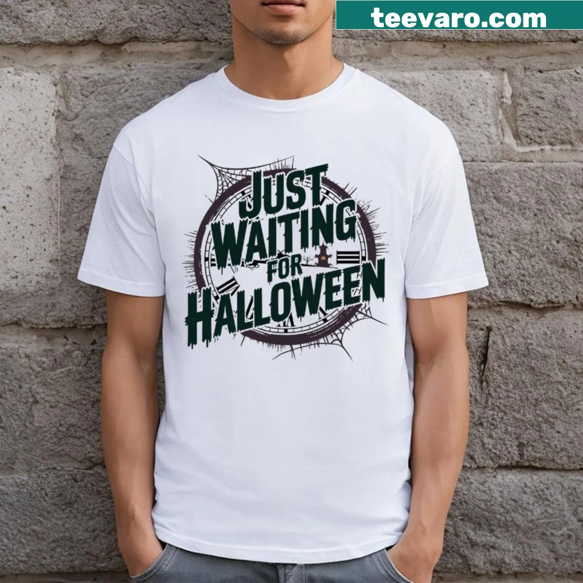 Illustrative design celebrating the anticipation of Halloween on a t-shirt — on a men's t-shirt