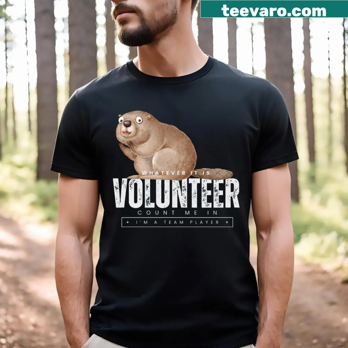 Volunteer T-shirt with bold white lettering 'Whatever It Is' — on a men's t-shirt