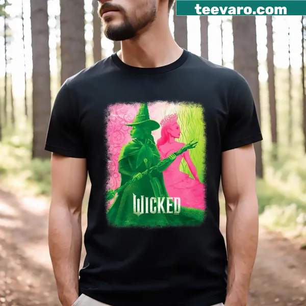 Illustrative t-shirt featuring Elphaba and Glinda from Wicked