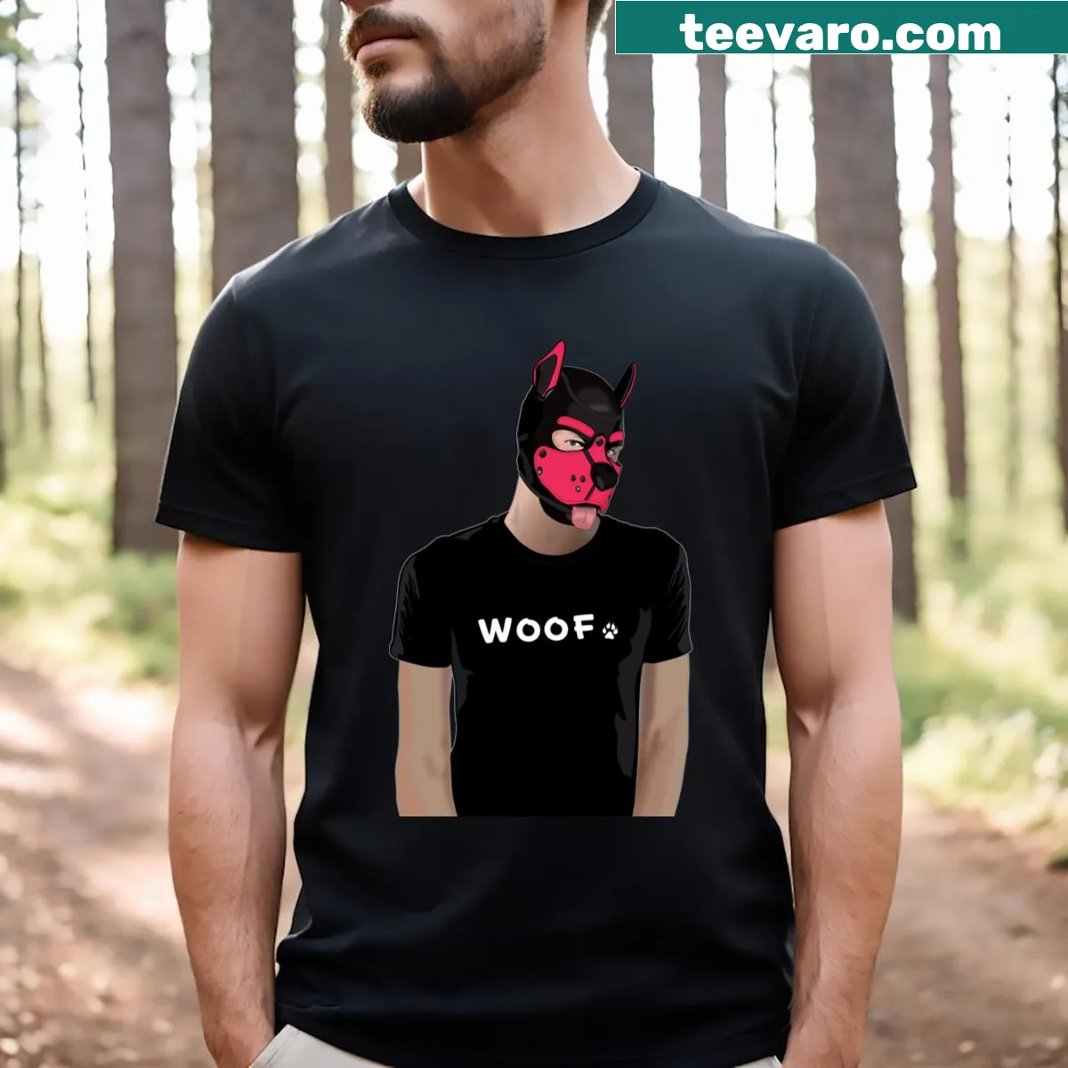 Playful cartoon design celebrating dogs and puppy play — on a men's t-shirt