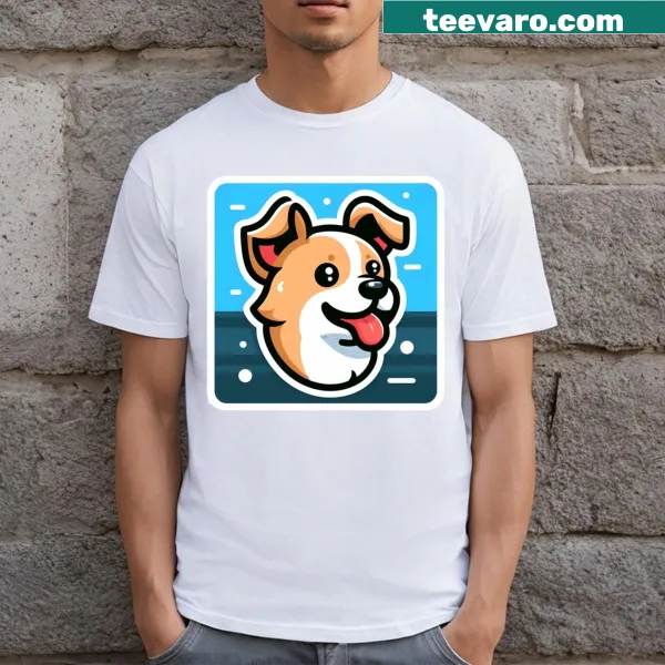 Cute T-shirt featuring a playful dog with a friendly expression