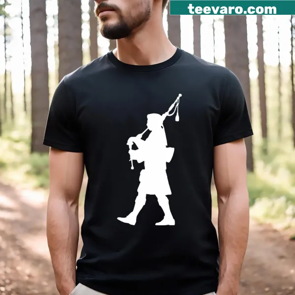 Illustrated bagpiper graphic t-shirt celebrating musical tradition
