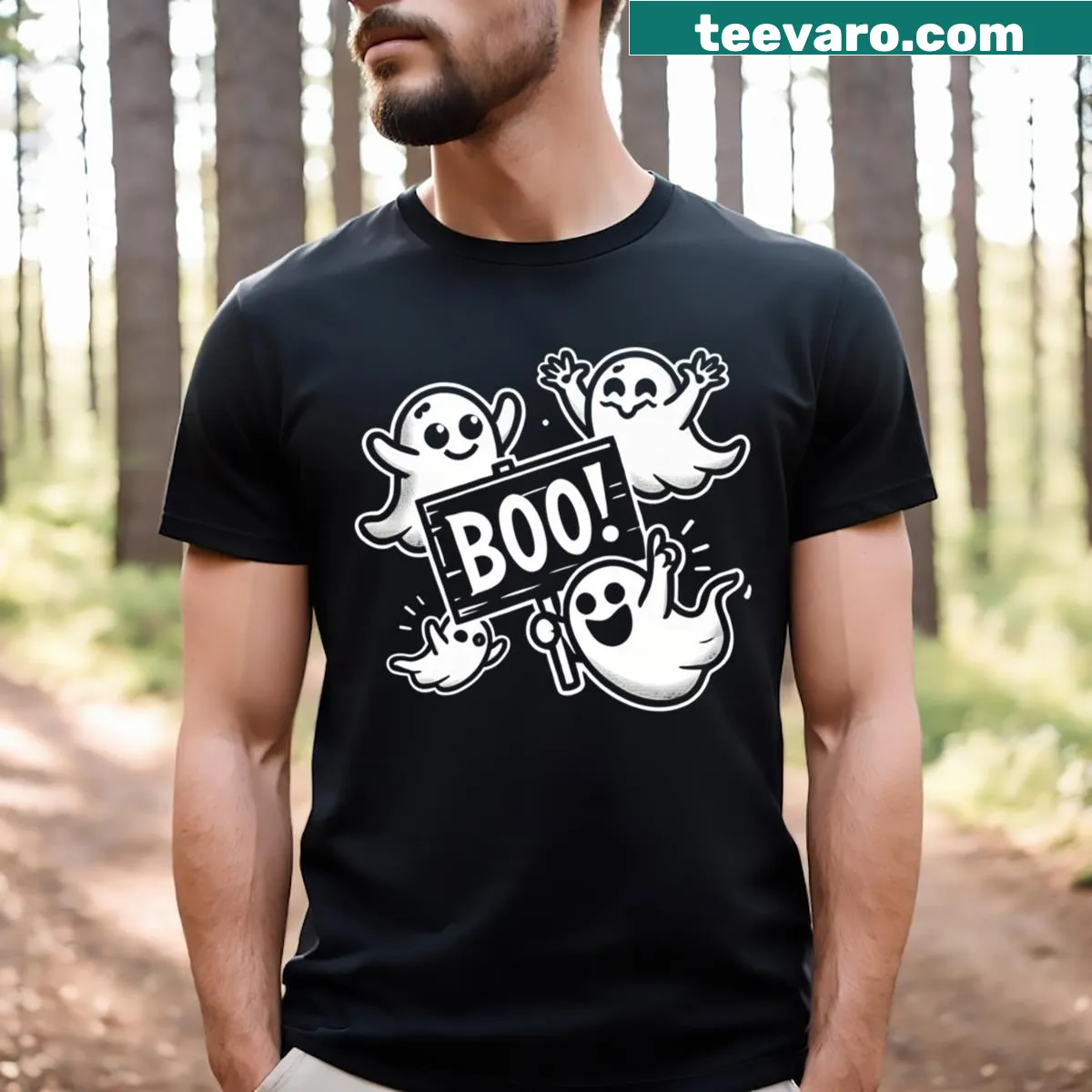Halloween graphic with 'Boo! Are You Scared Yet' text T-shirt — on a men's t-shirt