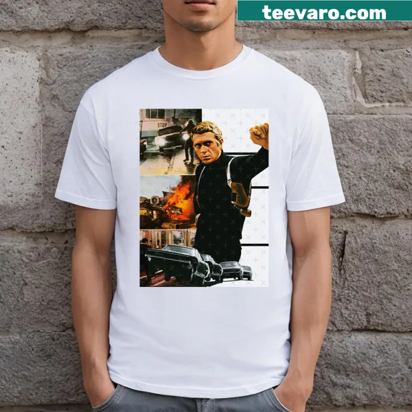 Vintage-style Bullitt T-shirt celebrating classic cars