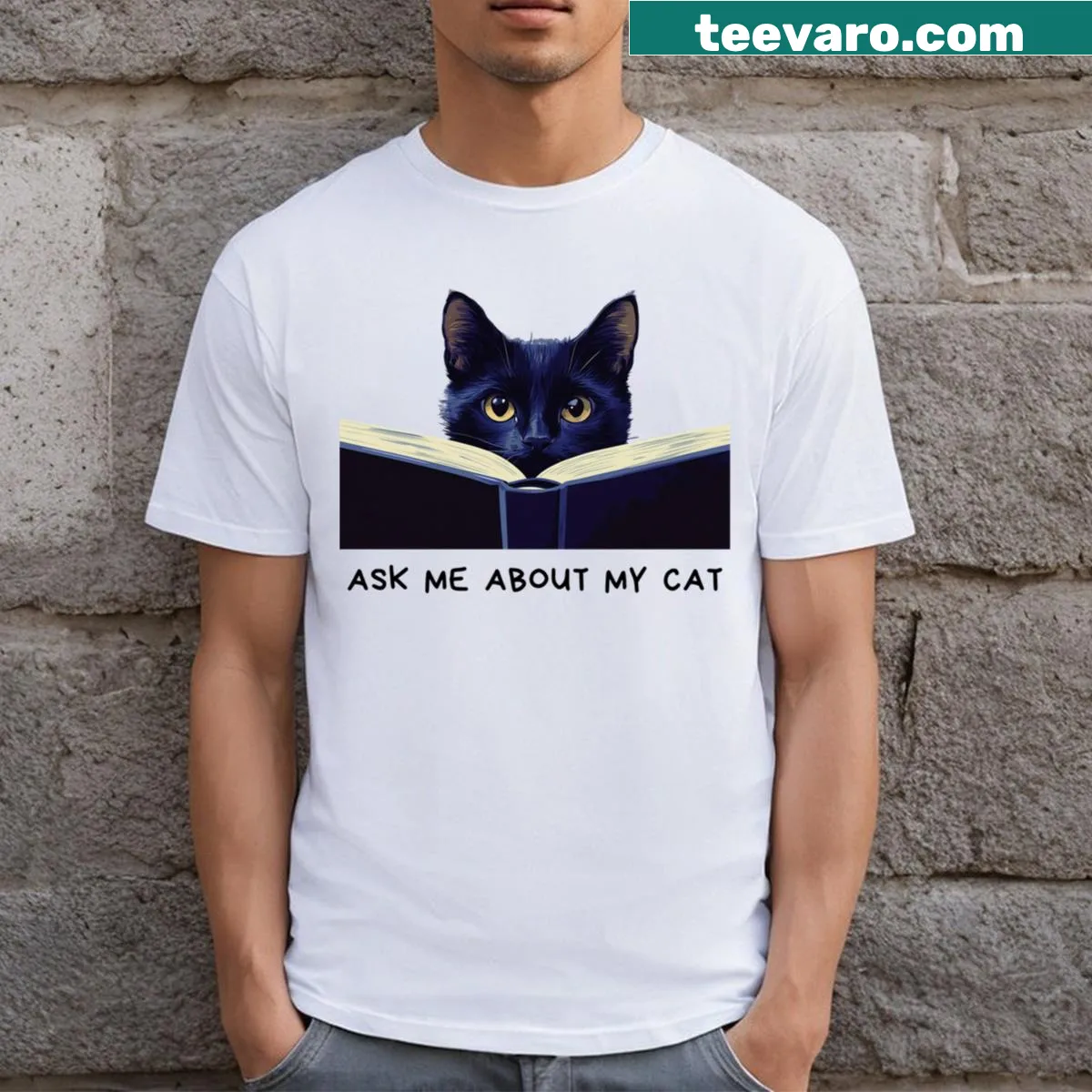 Funny T-shirt with the quote 'Ask Me About My Cat' — on a men's t-shirt