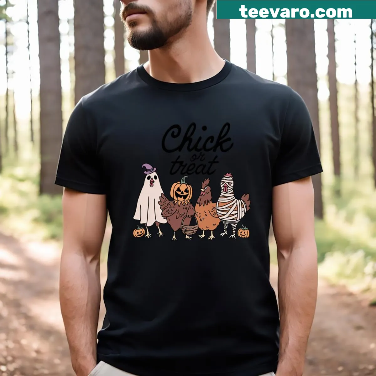 Cute chicken Halloween design T-shirt — on a men's t-shirt