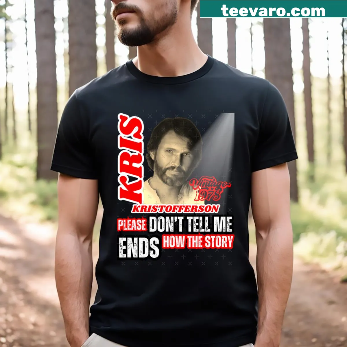 T-shirt celebrating country music legend Kristofferson with typography design — on a men's t-shirt