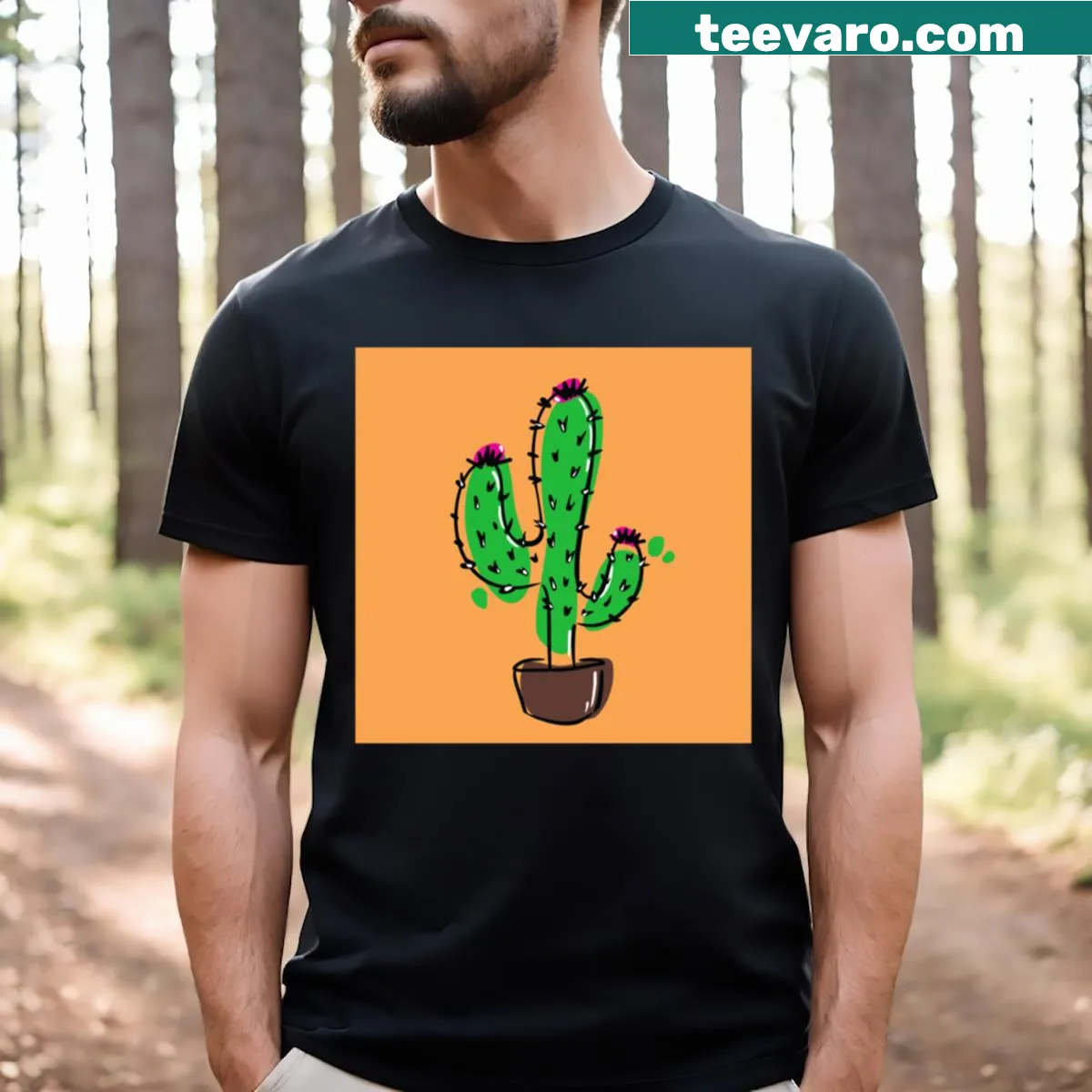 Blooming cactus t-shirt design for nature lovers — on a men's t-shirt