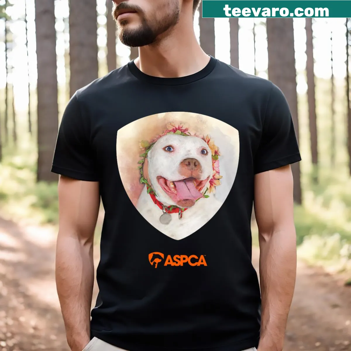 T-shirt featuring a detailed portrait of a dog. — on a men's t-shirt