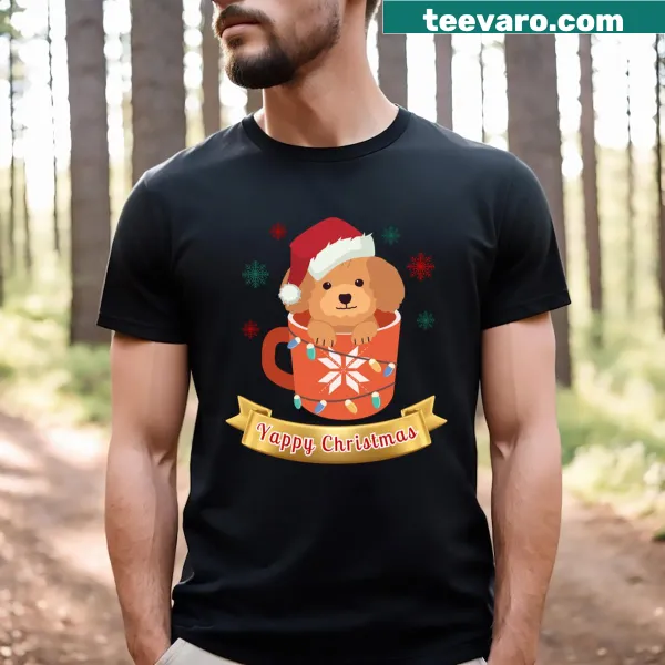 Cute Dog Yappy Christmas graphic on t-shirt