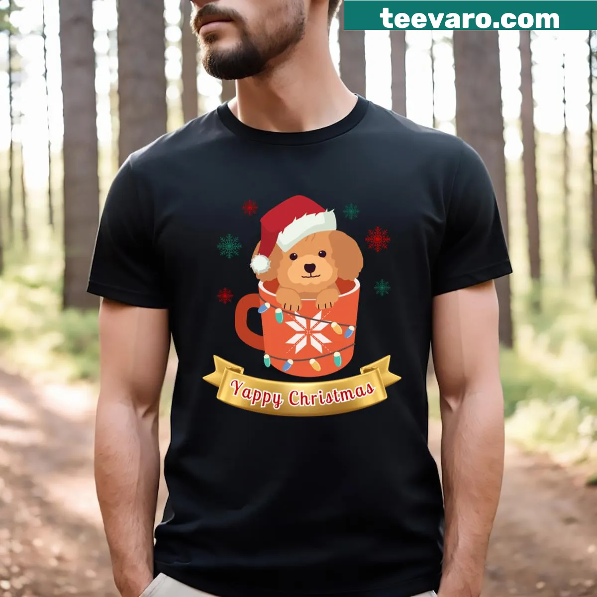 Cute Dog Yappy Christmas graphic on t-shirt — on a men's t-shirt