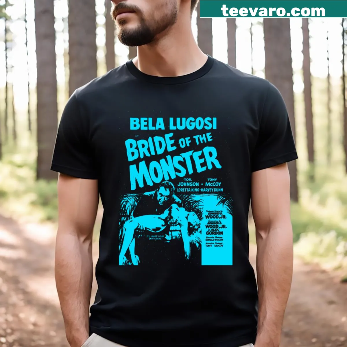 Vintage distressed T-shirt featuring Ed Wood's Bride of the Monster — on a men's t-shirt